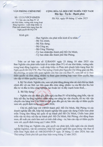 VĂN PHÒNG CHÍNH PHỦ: Văn bản số 12131/VPCP-ĐMDN (9/12)
