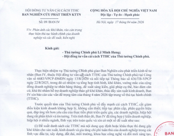 Ban nghiên cứu phát triển KTTN - Công văn số 09/BAN IV - V/v: Phản ánh các khó khăn, rào cản trong thực hiện thủ tục hành chính của doanh nghiệp và các đề xuất, kiến nghị