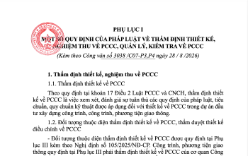 Công văn số 3038-C07-P3,P4 ngày 28-8-2026 - Phụ lục I - Một số quy định của pháp luật về thẩm định thiết kế, nghiệm thu và quản lý, kiểm tra PCCC