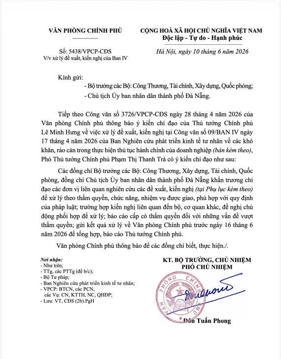 Văn phòng Chính phủ CV Số: 5438/VPCP-CĐS V/v xử lý đề xuất, kiến nghị của Ban IV